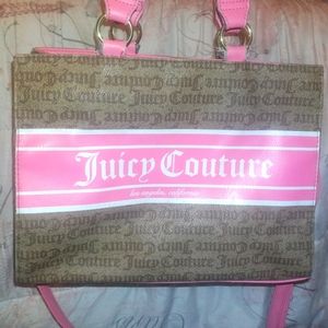 juicy couture classic signature brown pattern w/pink&white. handbag shoulder bag